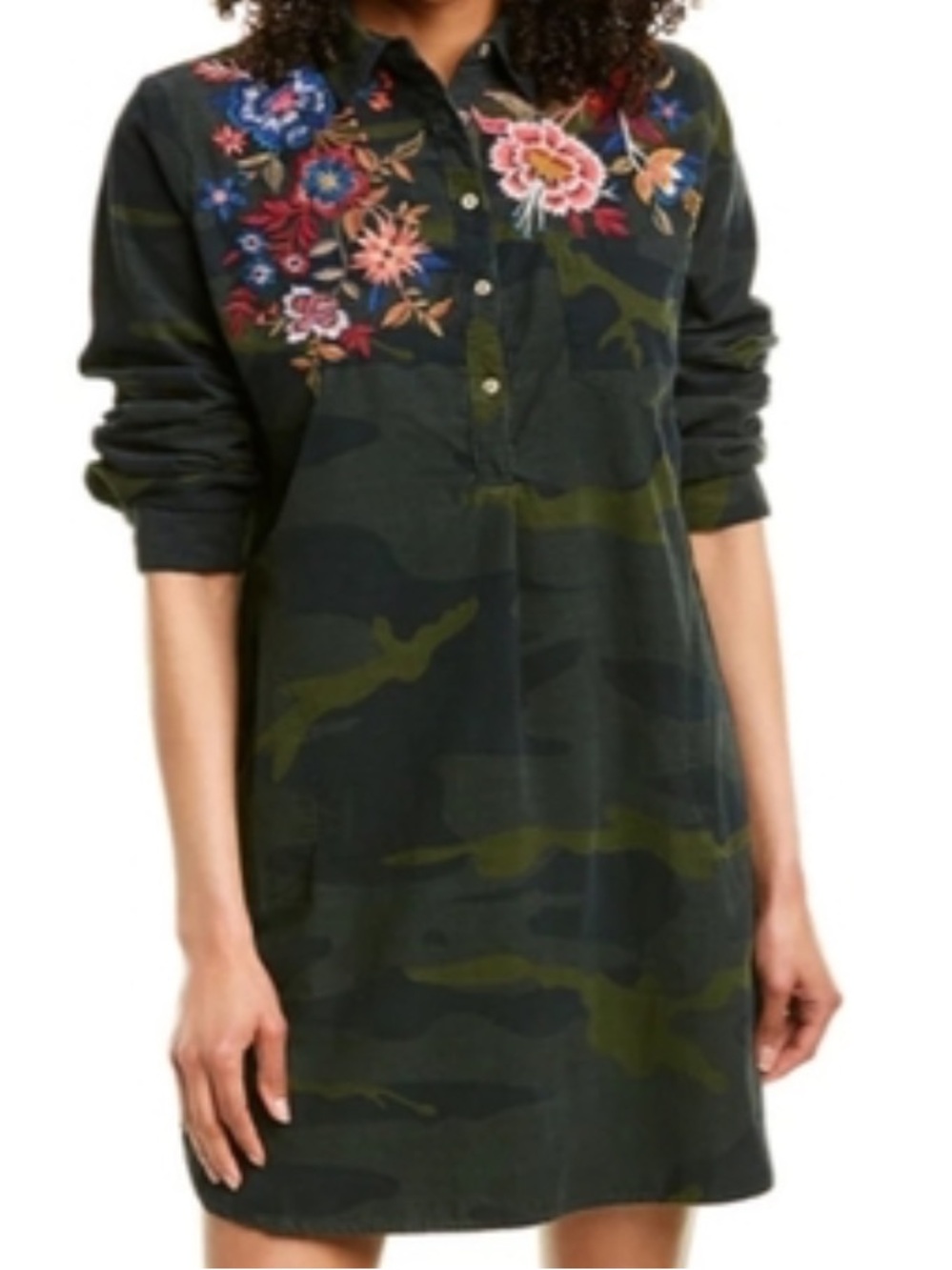 Johnny Was Margot Embroidered Corduroy Shirt Dress
